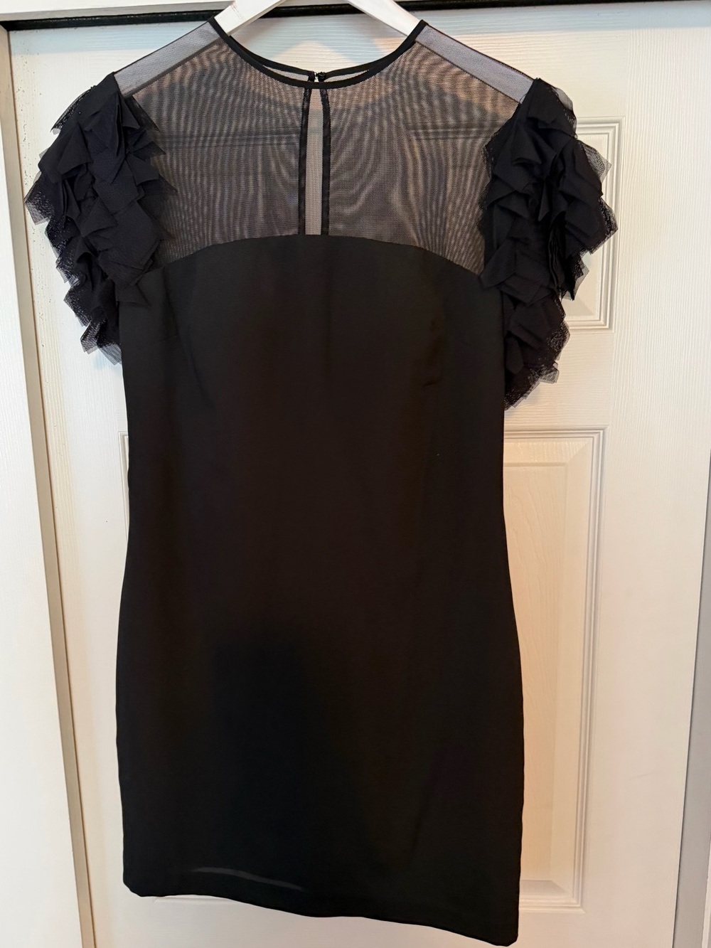 Miss Sixty Black Mesh Yoke Ruffle Sleeve Mini Dress